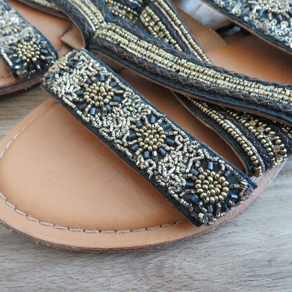 ANTHROPOLOGIE JASPER & JEERA La Plata Boho Beaded Slide Sandals - Size US 7.5 - Picture 3 of 14